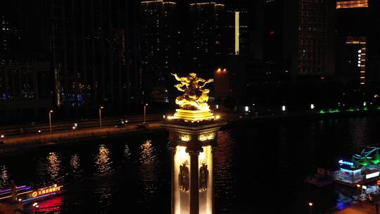 天津夜景航拍北安桥视频素材模板下载