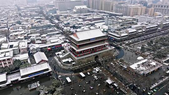西安鼓楼 回民街雪景