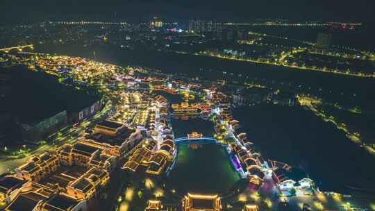 广西崇左太平古城夜景航拍移动延时