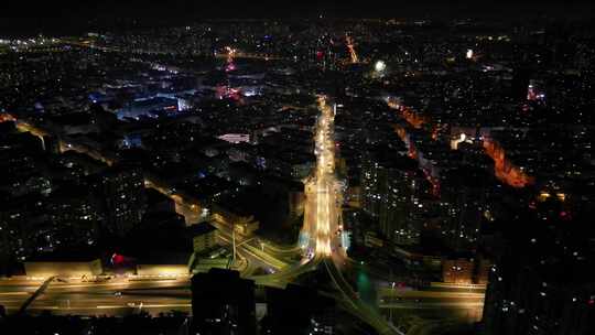 城市夜景交通俯瞰画面