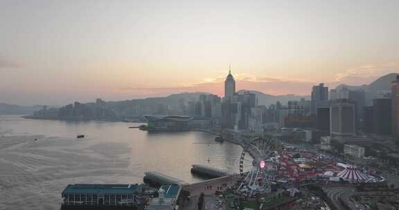 香港中环摩天轮清晨航拍