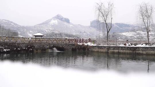 新农村景区冬天下雪雪花飘舞雪景景观9