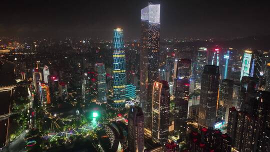 广州地标建筑夜景航拍