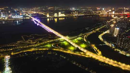 城市立交桥夜景航拍延时