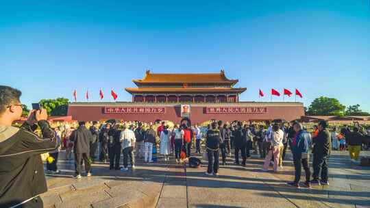 首都北京天安门广场早晨天安门城楼旅游参观