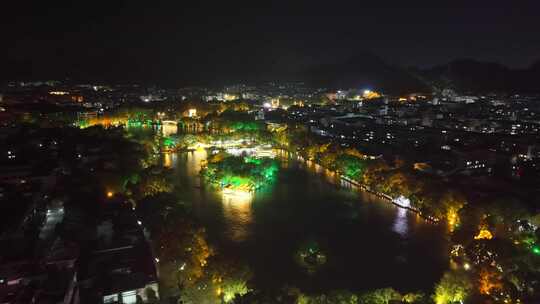 桂林两江四湖夜景日月双塔航拍