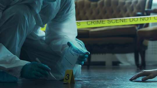 侦探在犯罪现场收集证据法医专家对死者进行