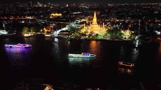 原创 泰国曼谷郑王庙城市航拍夜景