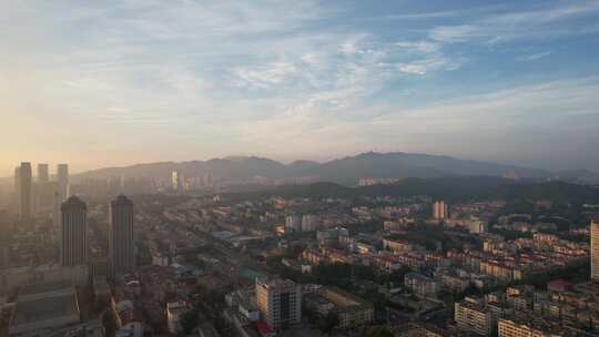 山东烟台城市清晨航拍