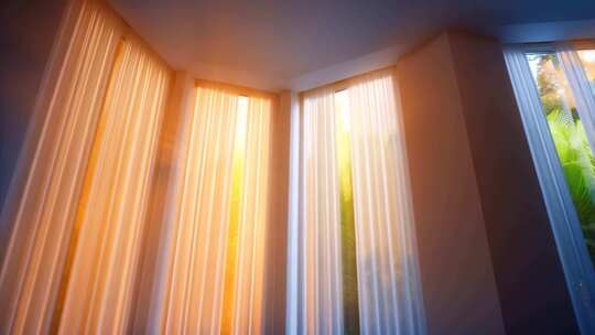 室内阳光透过窗帘光影场景