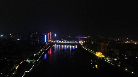 城市航拍湖南邵阳城市夜景航拍