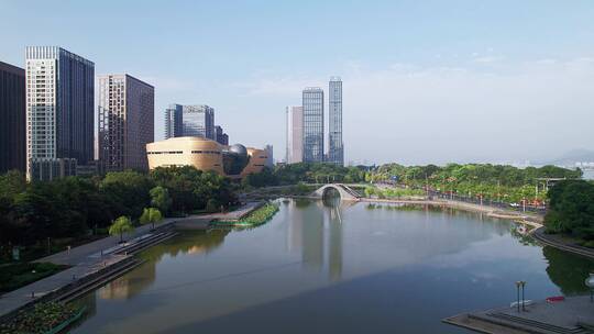 航拍杭州滨江城区湖边低碳科技博物馆视频素材模板下载