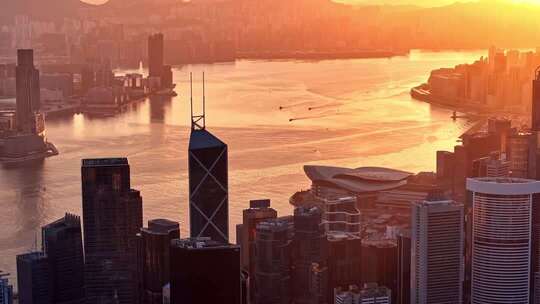 香港维多利亚港日落城市景观