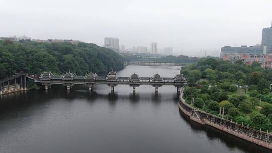 湖南长沙烈士公园风雨桥潇湘塔航拍