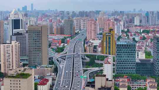 上海市杨浦区大柏树立交桥航拍车流交通城市