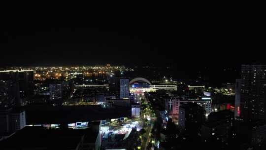 山东烟台城市夜景灯光航拍