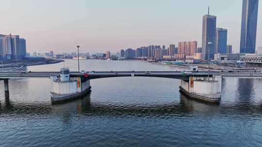 航拍天津滨海海河开启桥视频素材模板下载