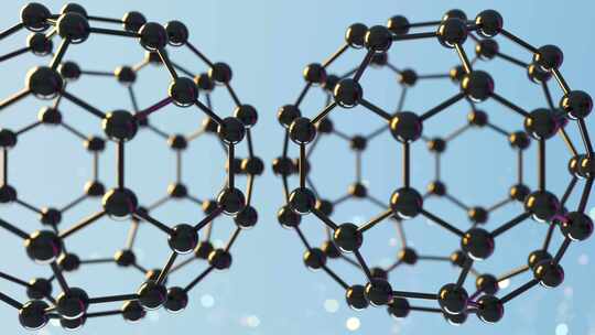 富勒烯球体碳分子的循环动画。C60，石墨