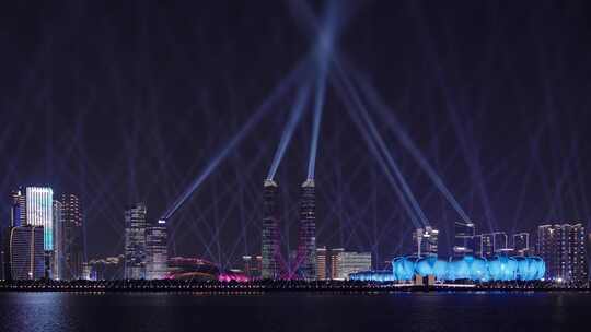 杭州城市天际线与亚运会开幕式灯光秀视频素材模板下载