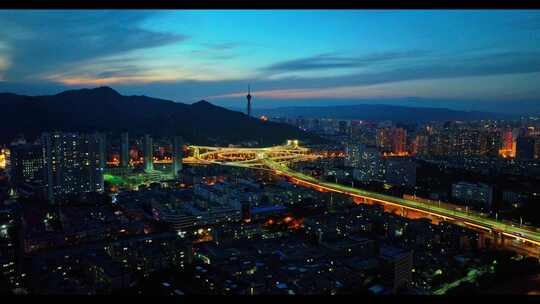 青海西宁园树立交夜景航拍