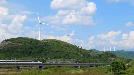 高铁动车和谐号复兴号风车风能电能