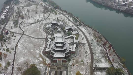 航拍衡阳东洲岛绝美雪景