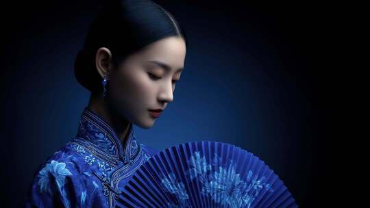 旗袍美人手持团扇尽显东方古典之美