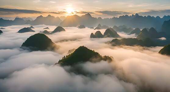 桂林山水合集山峰云海群山云雾缭绕自然风景