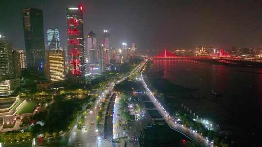 江西南昌红谷滩区秋水广场夜晚夜景航拍城市