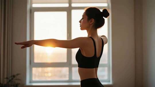 室内女性伸展健身动作