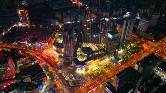 长沙德思勤城市广场夜景航拍视频素材模板下载