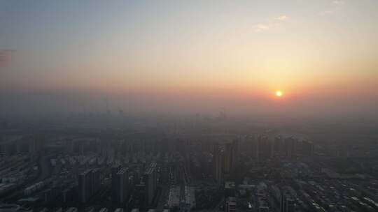 城市日落晚霞夕阳自然风光航拍