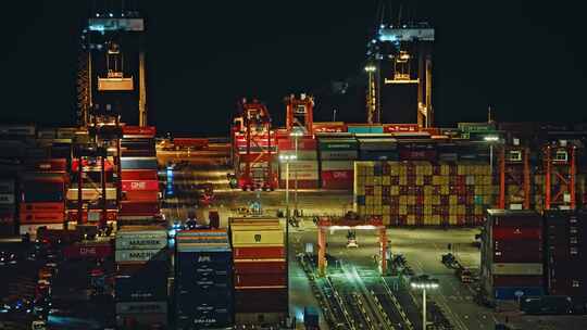 盐田港夜景港口货运码头贸易物流C0103