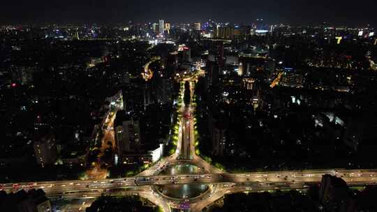 杭州城市夜幕降临夜景交通航拍视频素材模板下载