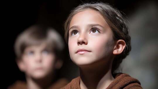 少年儿童仰望光明未来充满希望