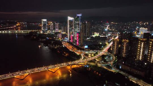 航拍福州闽江尤溪洲大桥道路江景