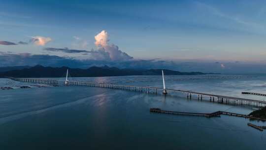 俯瞰深圳湾大桥航拍深圳湾日落