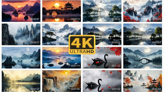 4K中国水墨山水墨韵江山2高清在线视频素材下载