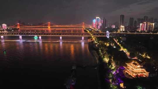 湖北武汉晴川阁景区航拍夜晚夜景汉阳区洗马