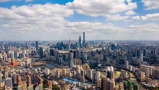 航拍上海陆家嘴外滩建筑群