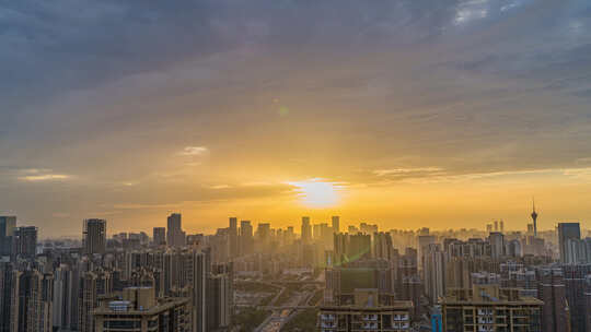 成都火烧云日转夜全景延时