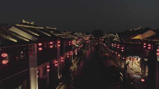 苏州小镇夜景航拍