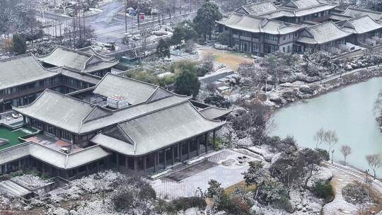 航拍扬州瘦西湖大明寺观音山宋夹城园林雪景