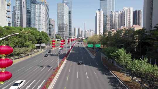 深圳滨河大道城市道路高楼车流景观