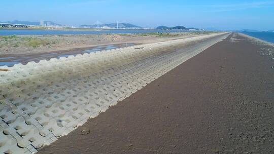 航拍跨海大堤坝