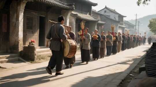 古街人群传统仪式队伍