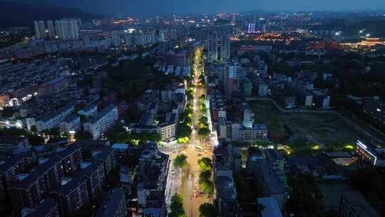 景德镇市夜景航拍珠山区珠山大道城市夜晚