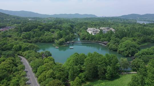 航拍杭州西湖浴鹘湾自然风景-合集