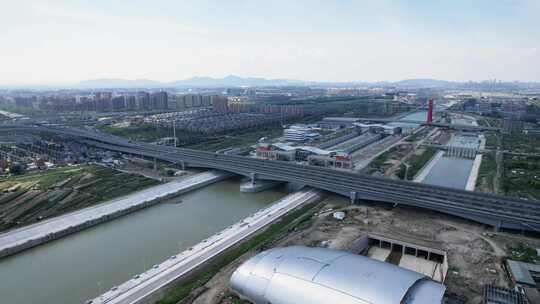 杭州九堡之江东路下沙路城市风景航拍