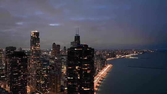 航拍芝加哥地标斯特里特维尔大厦城市天际线